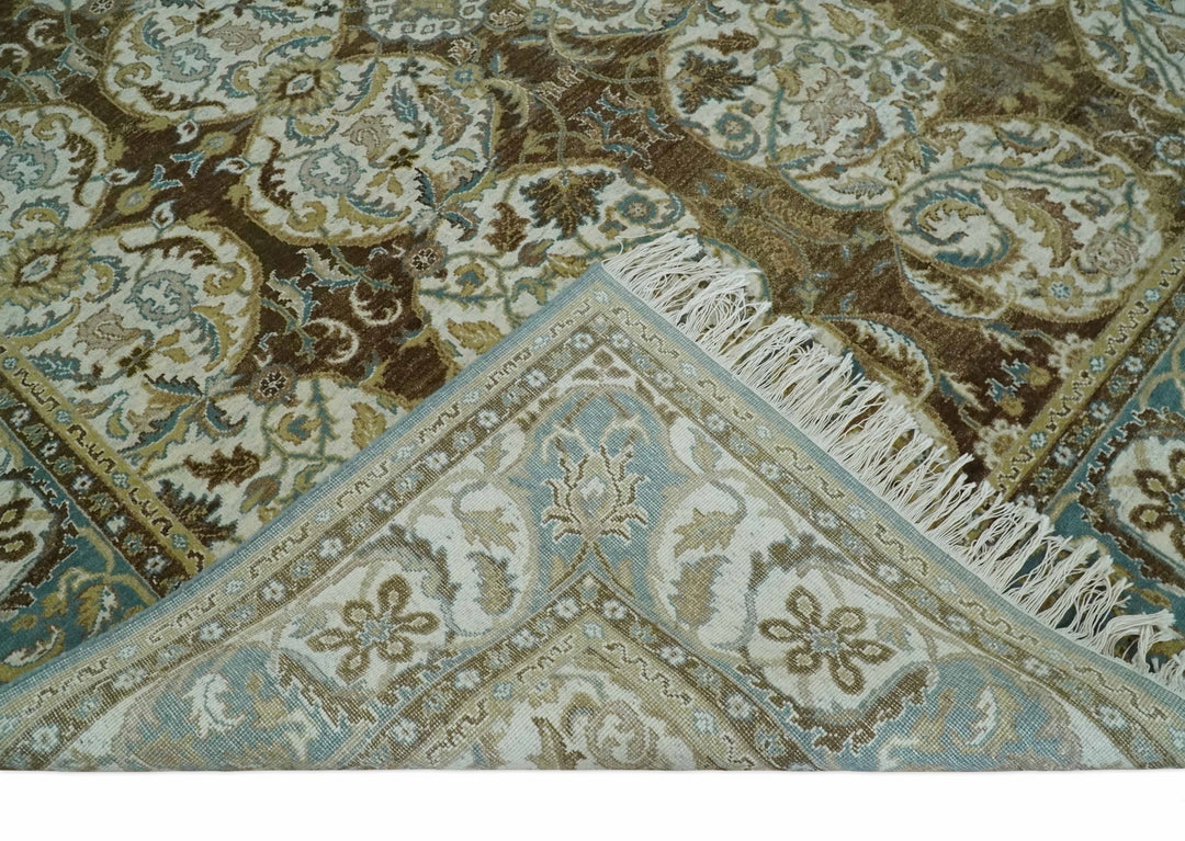 Antique Turkish 8x10 Hand Knotted Brown, Ivory and Blue Persian Rug | AC20810 - The Rug Decor