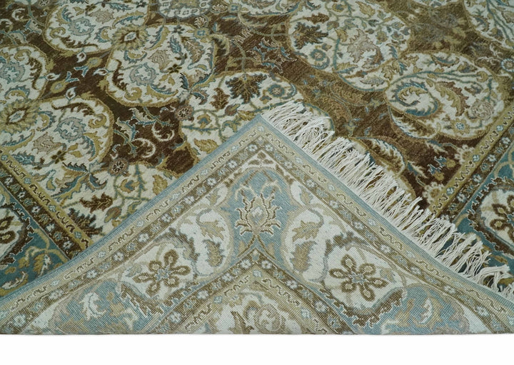 Antique Turkish 8x10 Hand Knotted Brown, Ivory and Blue Persian Rug | AC20810 - The Rug Decor