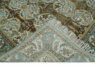 Antique Turkish 8x10 Hand Knotted Brown, Ivory and Blue Persian Rug | AC20810 - The Rug Decor
