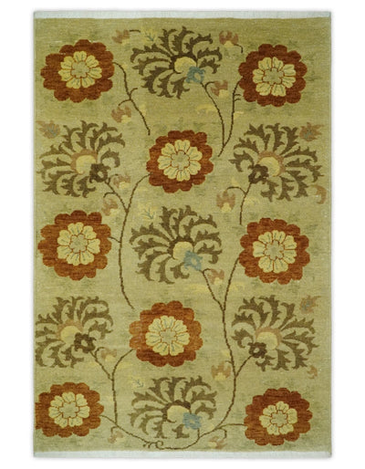 Antique Turkish Floral 8x10, 6x9, 4x6 and 2.6x10 Hand Knotted Beige, Olive and Rust Floral Persian Rug | AC5 - The Rug Decor