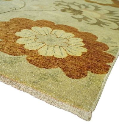 Antique Turkish Floral 8x10 Hand Knotted Beige, Olive and Rust Floral Persian Rug | AC5810 - The Rug Decor