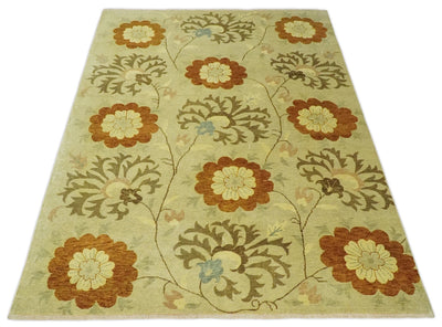Antique Turkish Floral 8x10 Hand Knotted Beige, Olive and Rust Floral Persian Rug | AC5810 - The Rug Decor