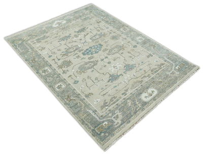 Antique Turkish Oushak 8x10 Beige and Silver Hand Knotted Large Wool Area Rug | TRDCP433810 - The Rug Decor