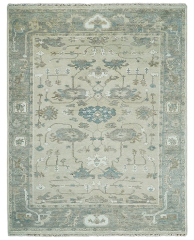 Antique Turkish Oushak 8x10 Beige and Silver Hand Knotted Large Wool Area Rug | TRDCP433810 - The Rug Decor