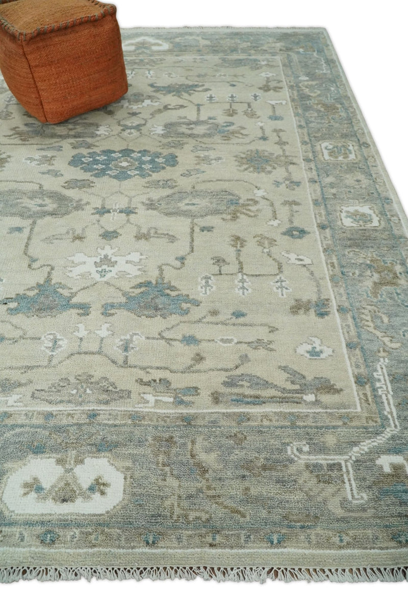 Antique Turkish Oushak 8x10 Beige and Silver Hand Knotted Large Wool Area Rug | TRDCP433810 - The Rug Decor