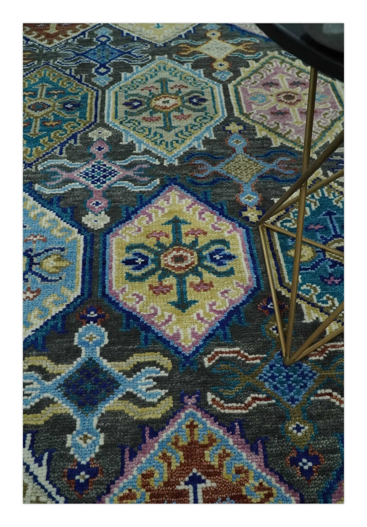 Antique Wool Traditional Persian Charcoal, beige and Blue Hand knotted Oushak 6x9, 8x10, 9x12, 10x14 and 12x15 Area Rug | TRDCP988810 - The Rug Decor