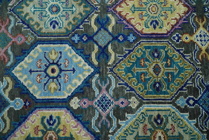 Antique Wool Traditional Persian Charcoal, beige and Blue Hand knotted Oushak 6x9, 8x10, 9x12, 10x14 and 12x15 Area Rug | TRDCP988810 - The Rug Decor