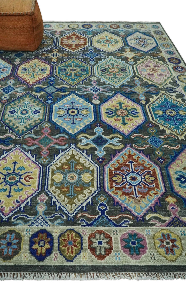 Antique Wool Traditional Persian Charcoal, beige and Blue Hand knotted Oushak 6x9, 8x10, 9x12, 10x14 and 12x15 Area Rug | TRDCP988810 - The Rug Decor