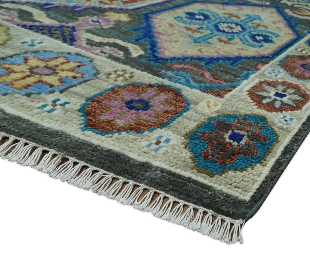 Antique Wool Traditional Persian Charcoal, beige and Blue Hand knotted Oushak 6x9, 8x10, 9x12, 10x14 and 12x15 Area Rug | TRDCP988810 - The Rug Decor