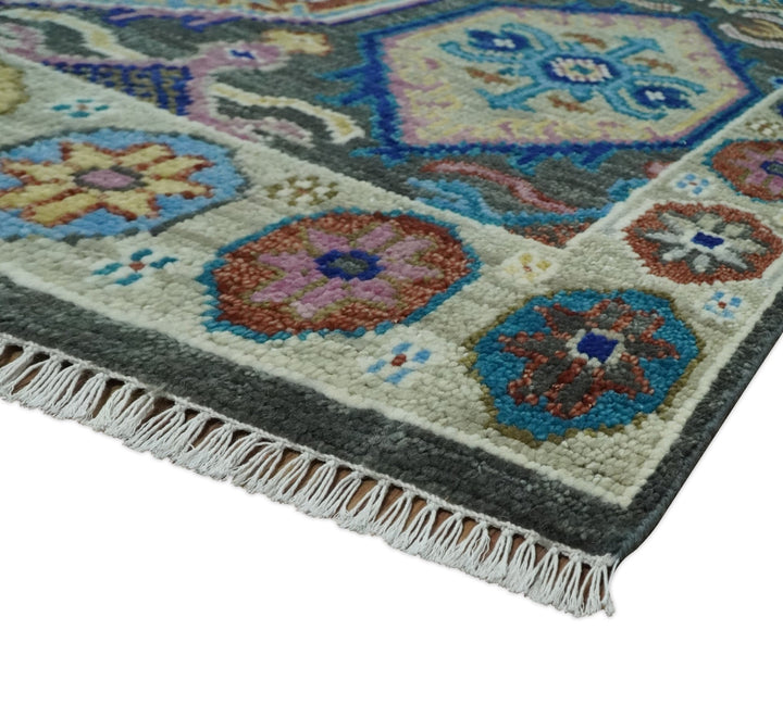 Antique Wool Traditional Persian Charcoal, beige and Blue Hand knotted Oushak 6x9, 8x10, 9x12, 10x14 and 12x15 Area Rug | TRDCP988810 - The Rug Decor