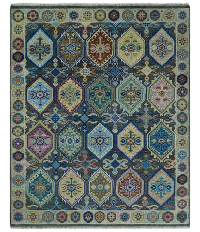 Antique Wool Traditional Persian Charcoal, beige and Blue Hand knotted Oushak 6x9, 8x10, 9x12, 10x14 and 12x15 Area Rug | TRDCP988810 - The Rug Decor