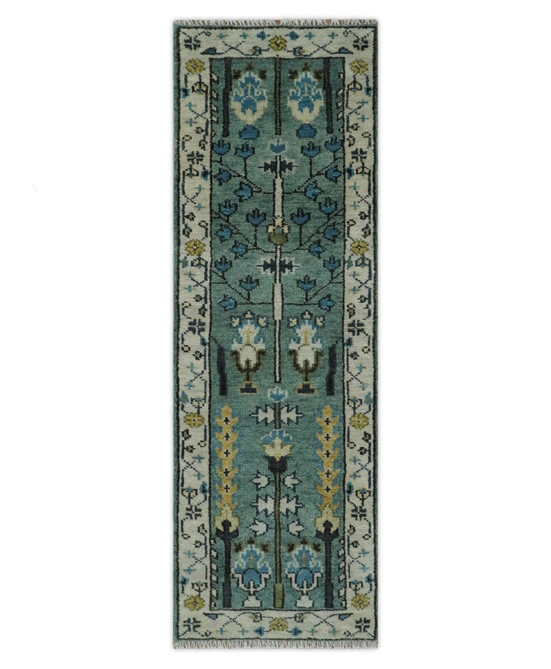 Aqua 5x8, 6x9, 8x10, 9x12, 10x14 and 12x15 Hand Knotted Blue and Ivory Traditional Turkish Vintage Heriz Serapi Wool Rug | TRDCP599 - The Rug Decor