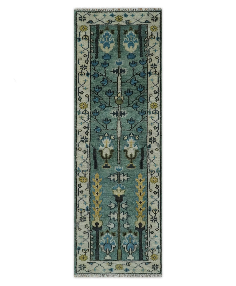 Aqua 5x8, 6x9, 8x10, 9x12, 10x14 and 12x15 Hand Knotted Blue and Ivory Traditional Turkish Vintage Heriz Serapi Wool Rug | TRDCP599 - The Rug Decor