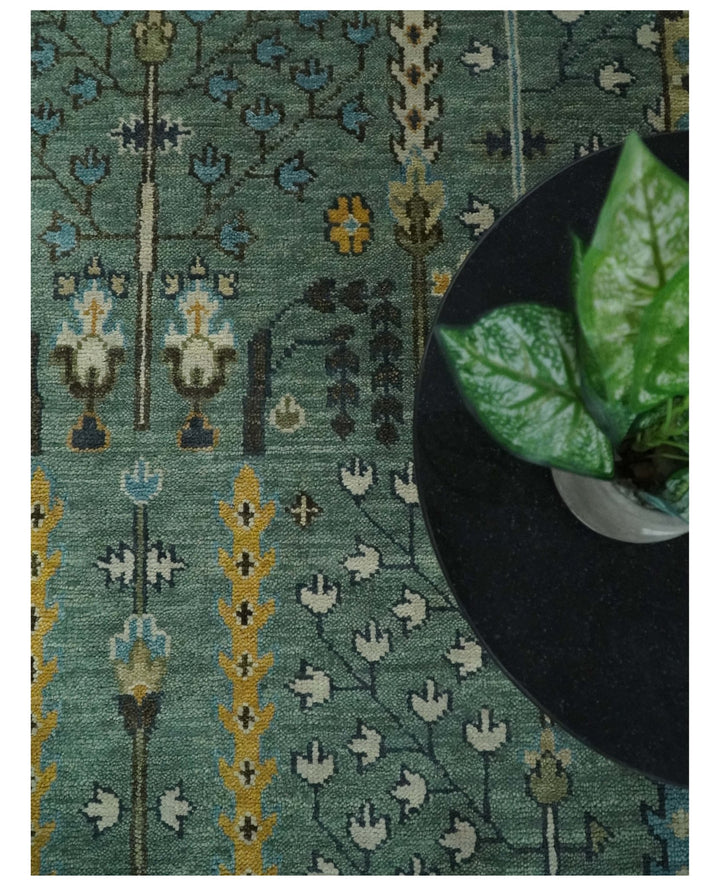 Aqua 8x10 Hand Knotted Blue and Ivory Traditional Persian Vintage Heriz Serapi Wool Rug | TRDCP599810 - The Rug Decor
