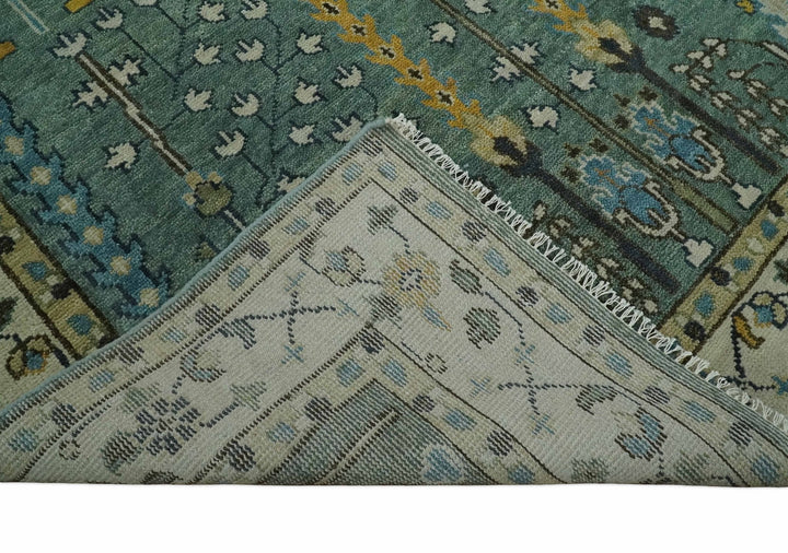 Aqua 8x10 Hand Knotted Blue and Ivory Traditional Persian Vintage Heriz Serapi Wool Rug | TRDCP599810 - The Rug Decor