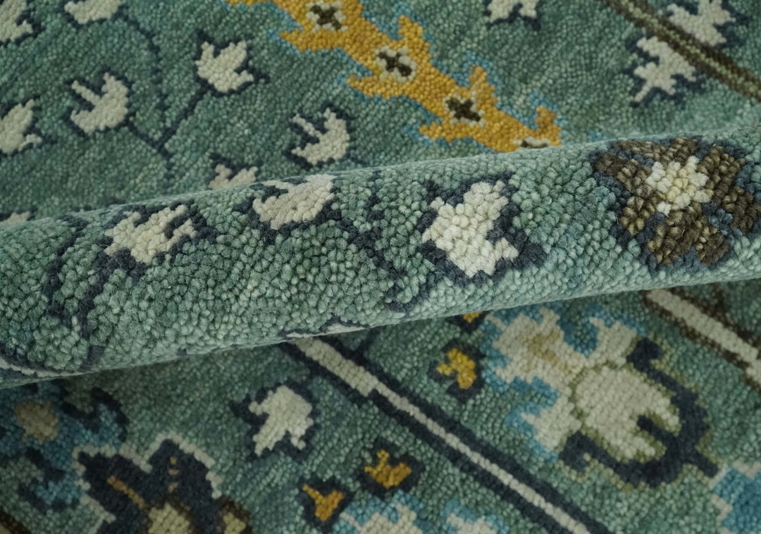 Aqua 8x10 Hand Knotted Blue and Ivory Traditional Persian Vintage Heriz Serapi Wool Rug | TRDCP599810 - The Rug Decor