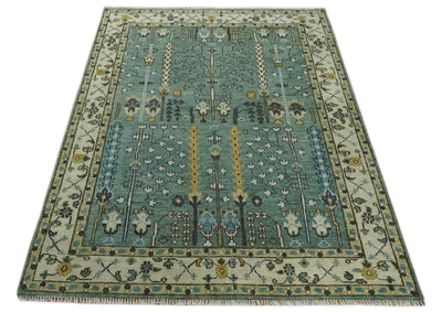 Aqua Hand Knotted Blue and Ivory Traditional Turkish Vintage Style Wool Rug - The Rug Decor