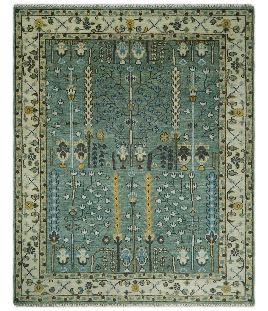 Aqua Hand Knotted Blue and Ivory Traditional Turkish Vintage Style Wool Rug - The Rug Decor
