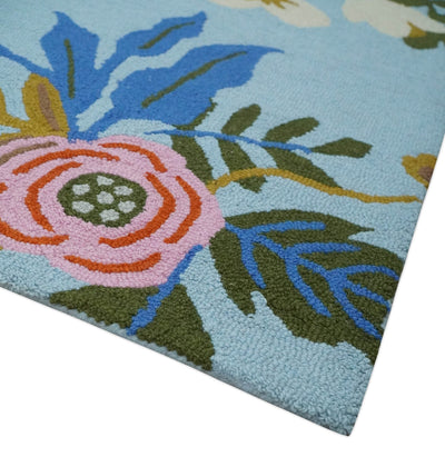 Aqua, Pink, Blue and Green Rose Floral Traditional Hand Tufted 5x8 Wool Area Rug - The Rug Decor