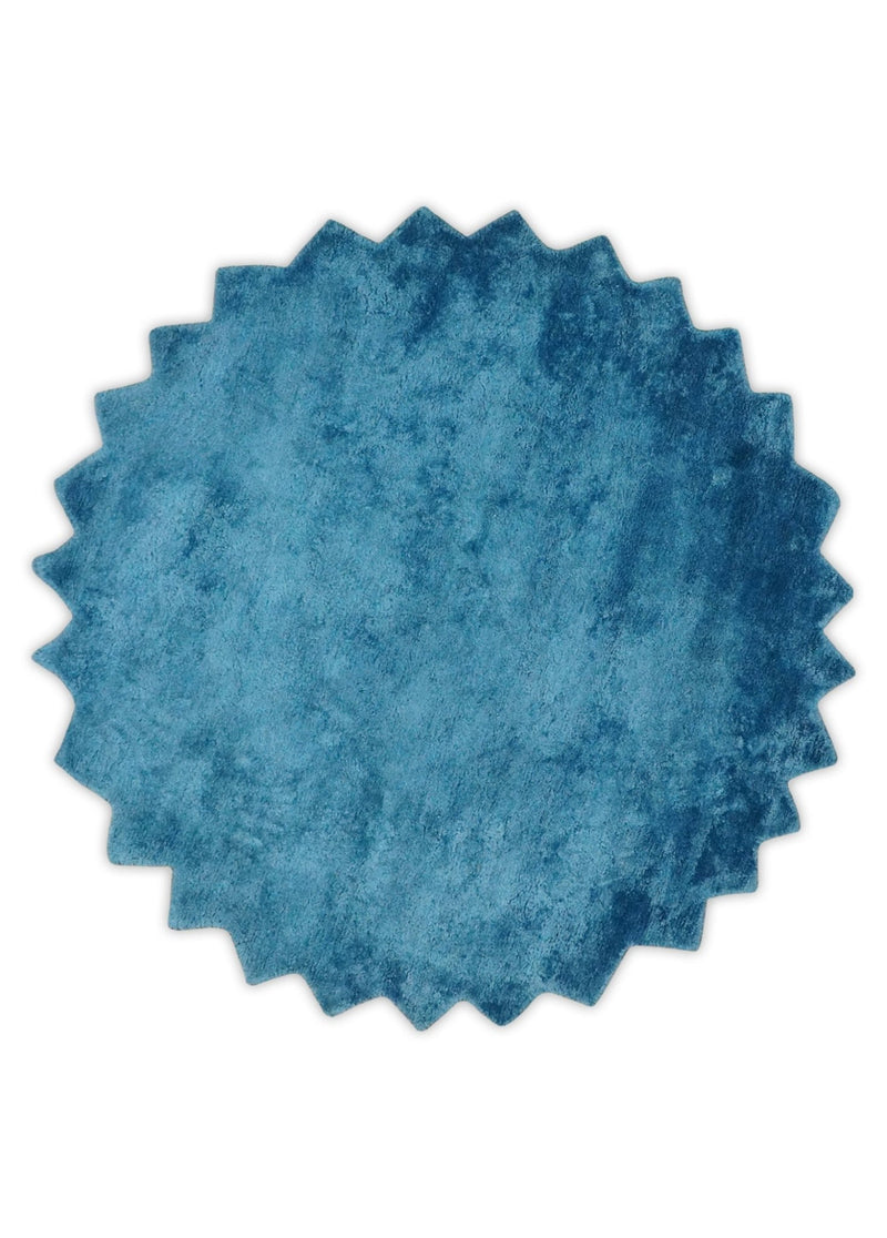 Art Silk 4x4 Round Modern Blue blended Art Silk Rug entryway, bedside rug - The Rug Decor