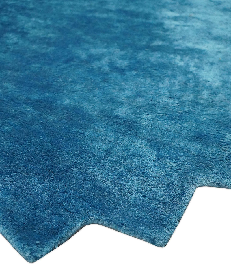 Art Silk 4x4 Round Modern Blue blended Art Silk Rug entryway, bedside rug - The Rug Decor