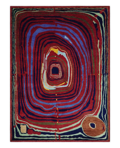Artistic Modern Abstract Maroon with multicolor Wool Hand Knotted Southwestern Lori Gabbeh Rug | KNT53 - The Rug Decor
