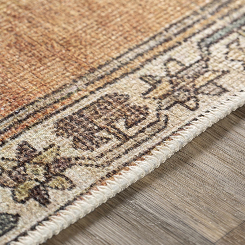 Tan, Beige and Charcoal Antique Style Traditional Machine Washable Area rug