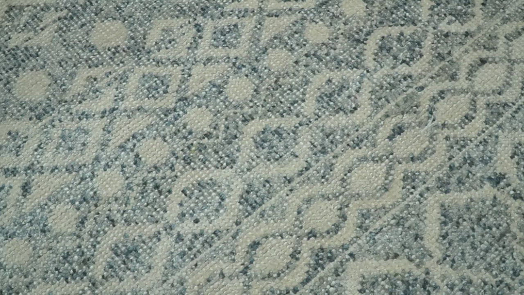 8x10 Hand Knotted Ivory, Gray and Blue Modern Contemporary Southwestern Tribal Trellis Recycled Silk Area Rug | OP40