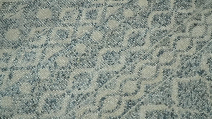 8x10 Hand Knotted Ivory, Gray and Blue Modern Contemporary Southwestern Tribal Trellis Recycled Silk Area Rug | OP40