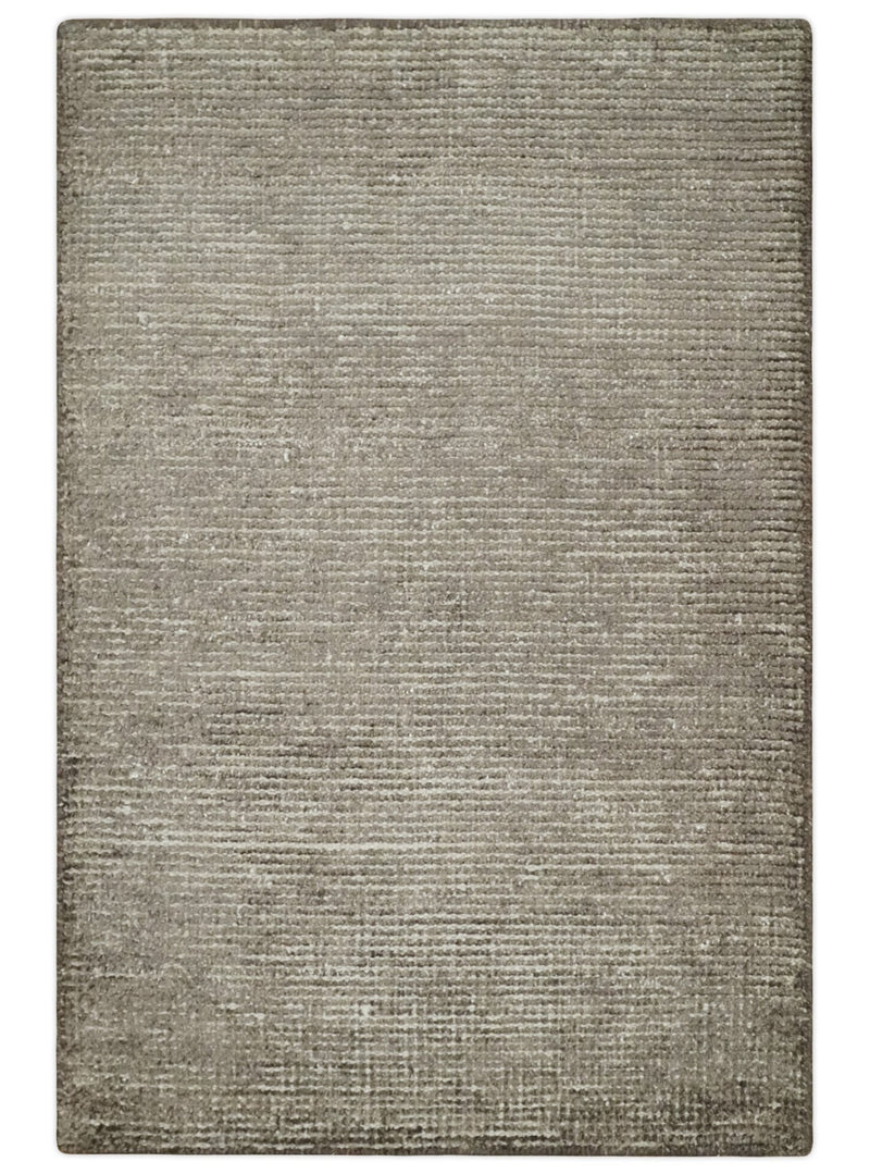 Bamboo Silk 2x3 Hand Knotted Solid Brown Rug, Low Pile, No Shedding | N6123 - The Rug Decor