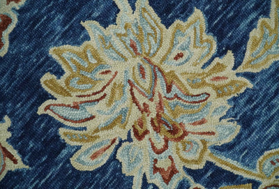 Beige and Blue Hand Tufted Rug 3x3, 4x4, 5x5, 6x6, 8x8, 9x9 Floral Farmhouse Wool - The Rug Decor