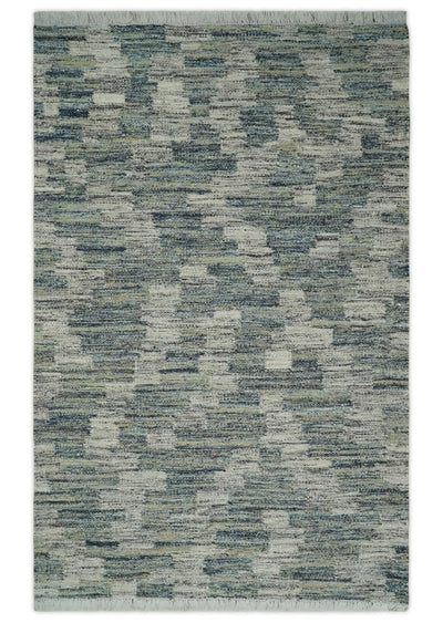 Beige and Blue Hand Woven Dhurrie Rug Abstract Multi size 5x8, 6x8, 8x10 and 9x12 Layering, Kids Rug | UL46 - The Rug Decor