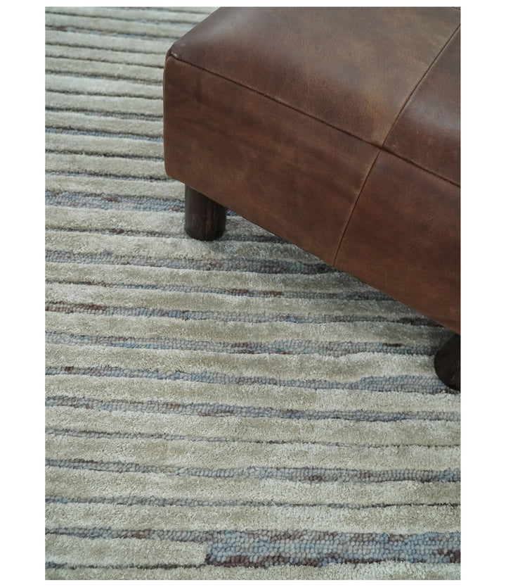 Beige and Blue Handmade 8x10 Wool and Silk Area rug made with fine wool - The Rug Decor