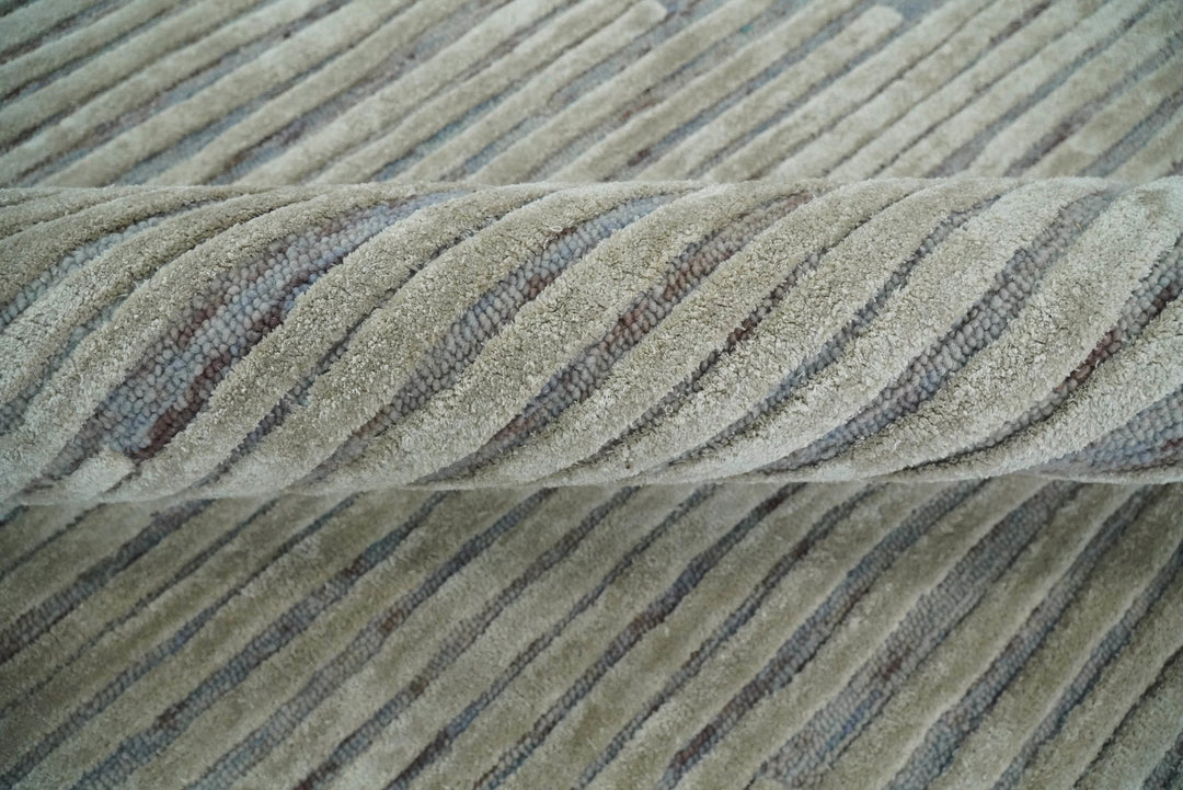 Beige and Blue Handmade 8x10 Wool and Silk Area rug made with fine wool - The Rug Decor