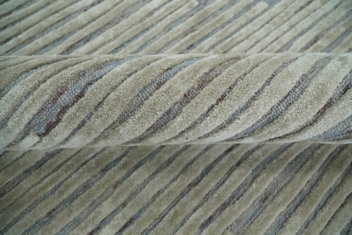Beige and Blue Handmade 8x10 Wool and Silk Area rug made with fine wool - The Rug Decor