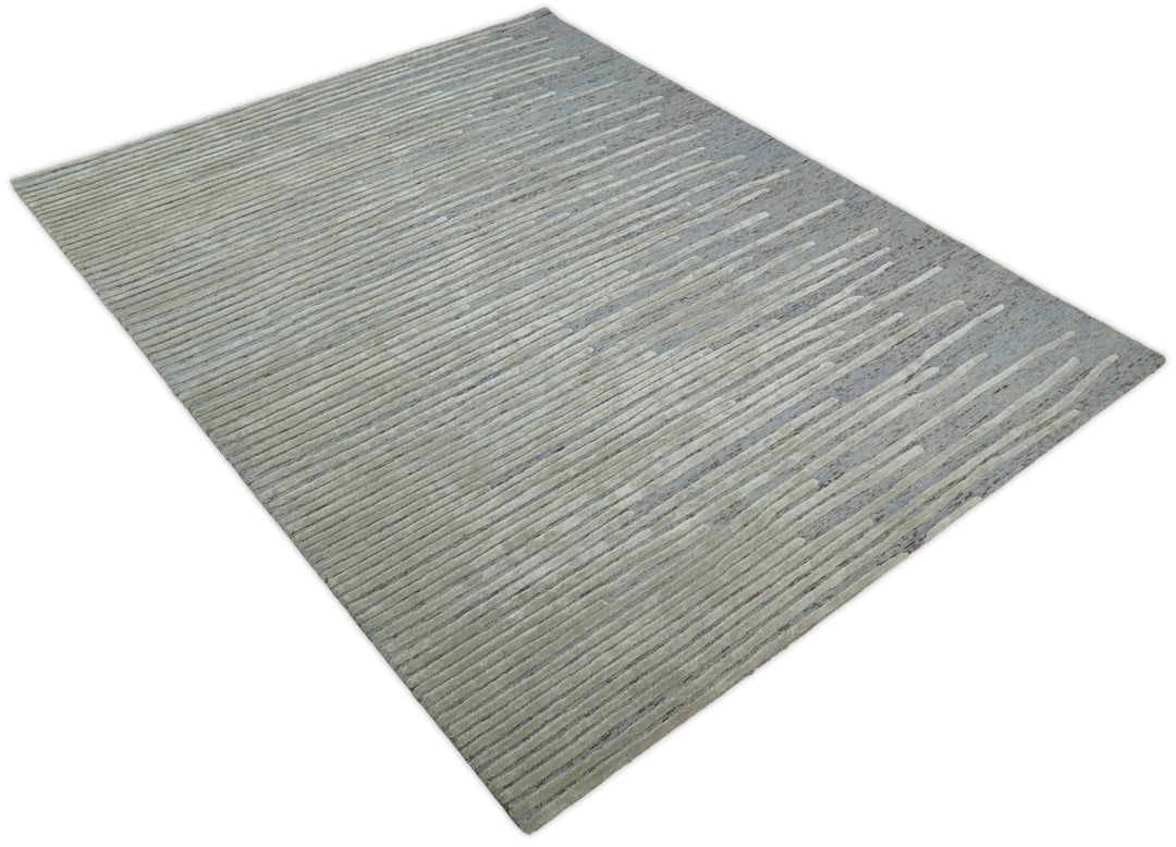 Beige and Blue Handmade 8x10 Wool and Silk Area rug made with fine wool - The Rug Decor