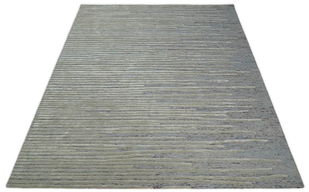 Beige and Blue Handmade 8x10 Wool and Silk Area rug made with fine wool - The Rug Decor
