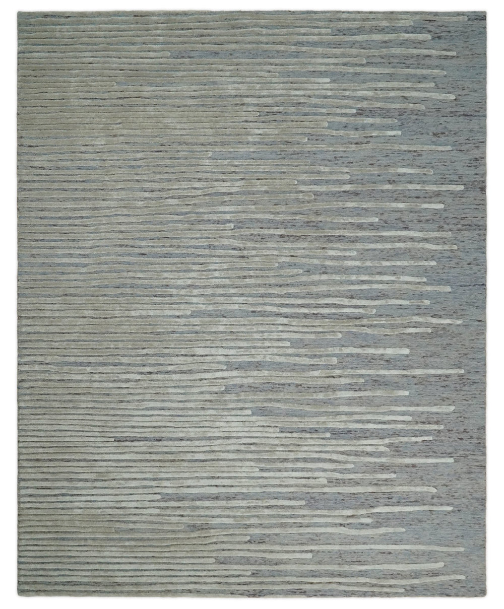 Beige and Blue Handmade 8x10 Wool and Silk Area rug made with fine wool - The Rug Decor