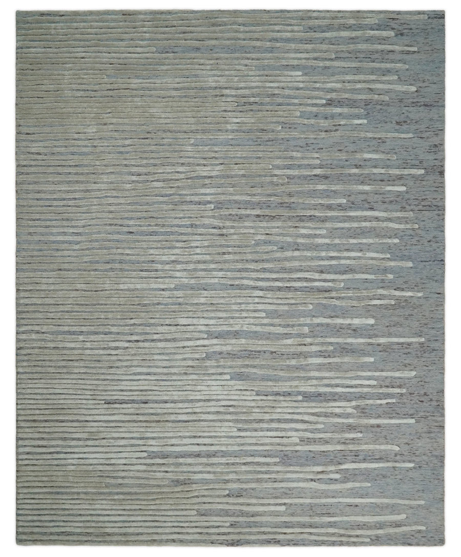 Beige and Blue Handmade 8x10 Wool and Silk Area rug made with fine wool - The Rug Decor