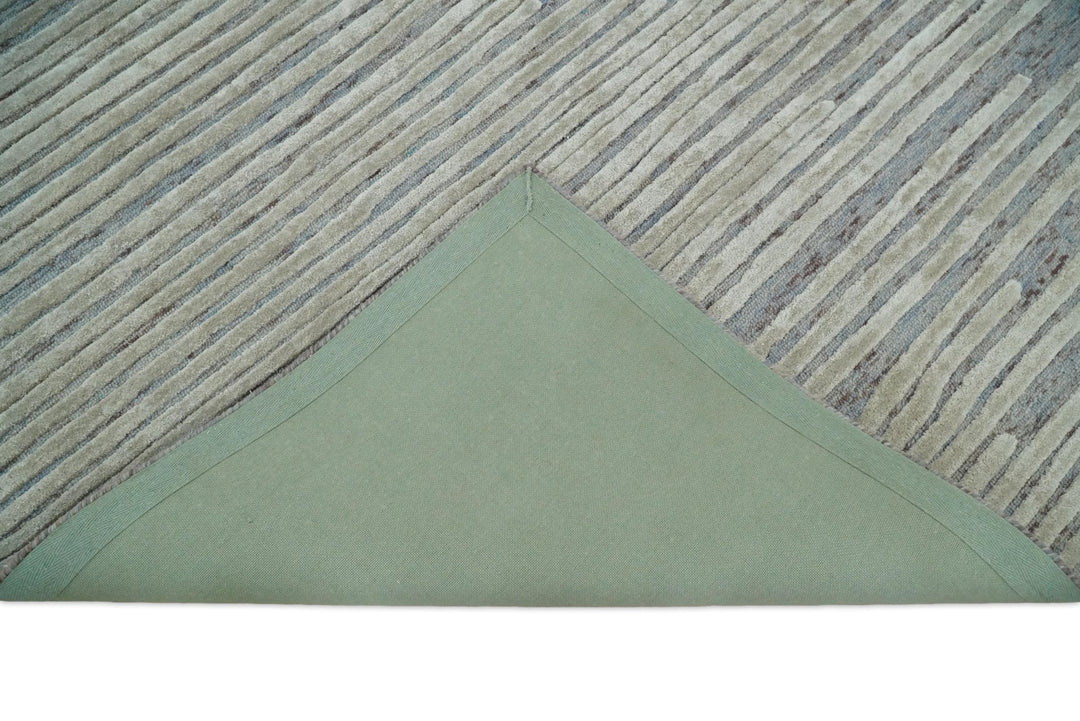 Beige and Blue Handmade 8x10 Wool and Silk Area rug made with fine wool - The Rug Decor