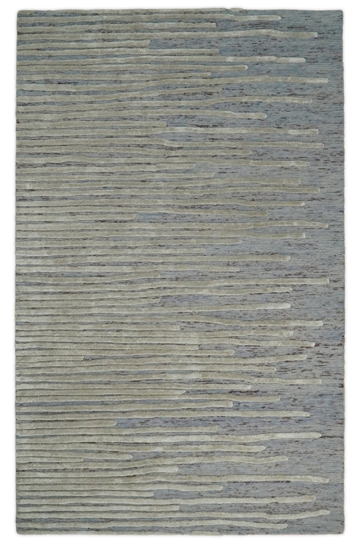 Beige and Blue Handmade 8x10 Wool and Silk Area rug made with fine wool - The Rug Decor