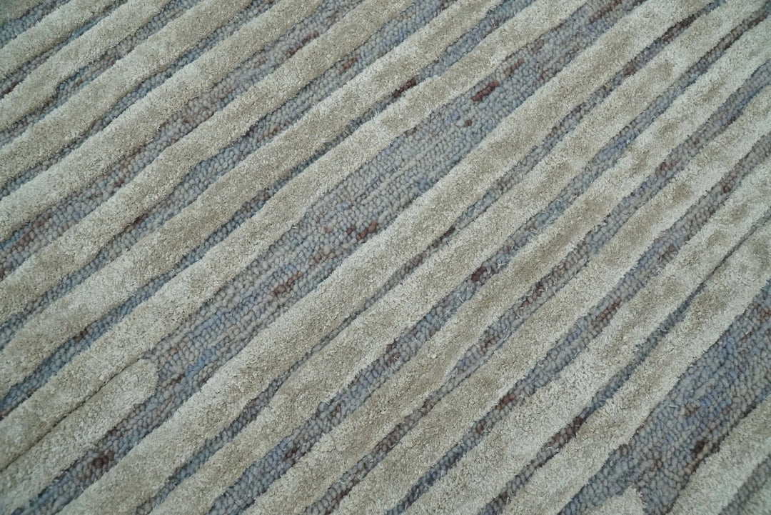Beige and Blue Handmade 8x10 Wool and Silk Area rug made with fine wool - The Rug Decor