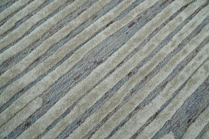 Beige and Blue Handmade 8x10 Wool and Silk Area rug made with fine wool - The Rug Decor