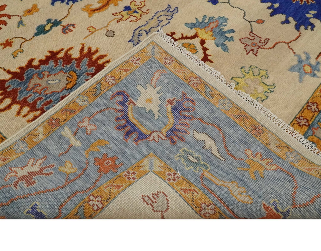 Beige and Blue Oushak 5x8, 6x9, 8x10, 9x12, 10x14 and 12x15 Hand Knotted Traditional Persian Vintage Wool Rug | TRDCP786 - The Rug Decor