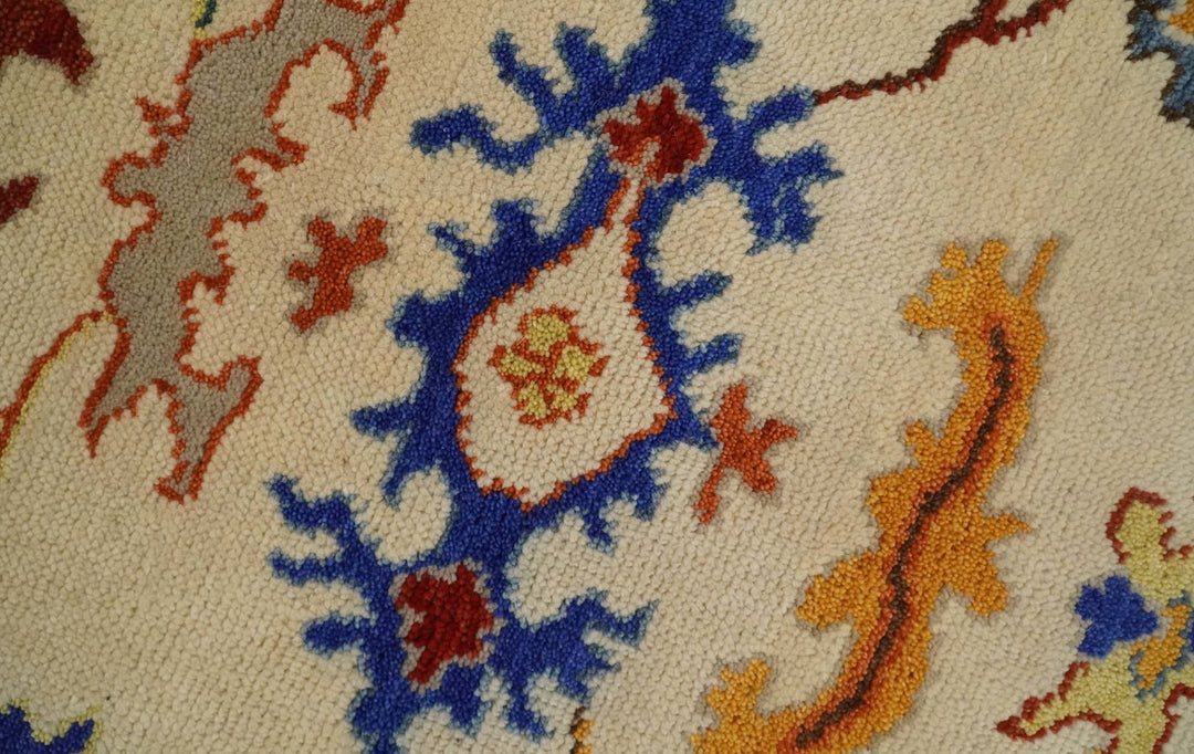 Beige and Blue Oushak 5x8, 6x9, 8x10, 9x12, 10x14 and 12x15 Hand Knotted Traditional Persian Vintage Wool Rug | TRDCP786 - The Rug Decor
