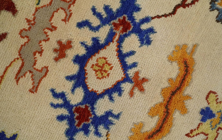 Beige and Blue Oushak 5x8, 6x9, 8x10, 9x12, 10x14 and 12x15 Hand Knotted Traditional Persian Vintage Wool Rug | TRDCP786 - The Rug Decor