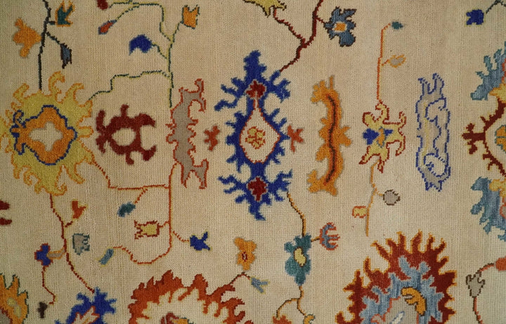 Beige and Blue Oushak 5x8, 6x9, 8x10, 9x12, 10x14 and 12x15 Hand Knotted Traditional Persian Vintage Wool Rug | TRDCP786 - The Rug Decor