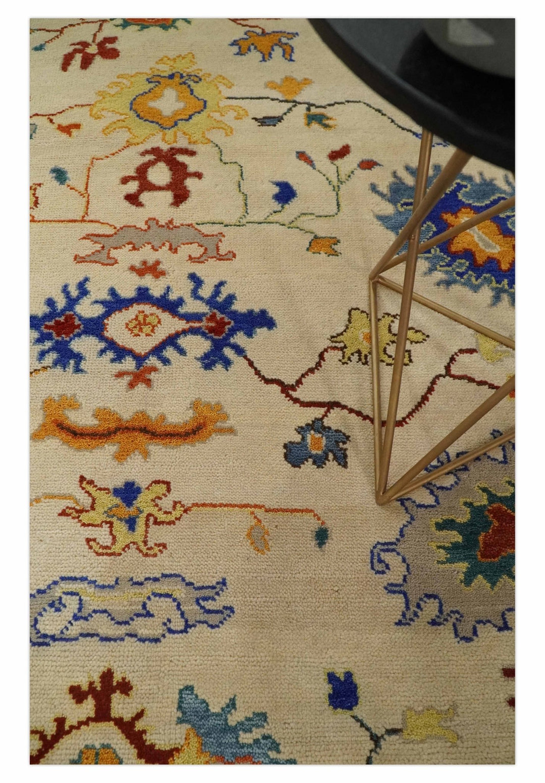 Beige and Blue Oushak 5x8, 6x9, 8x10, 9x12, 10x14 and 12x15 Hand Knotted Traditional Persian Vintage Wool Rug | TRDCP786 - The Rug Decor