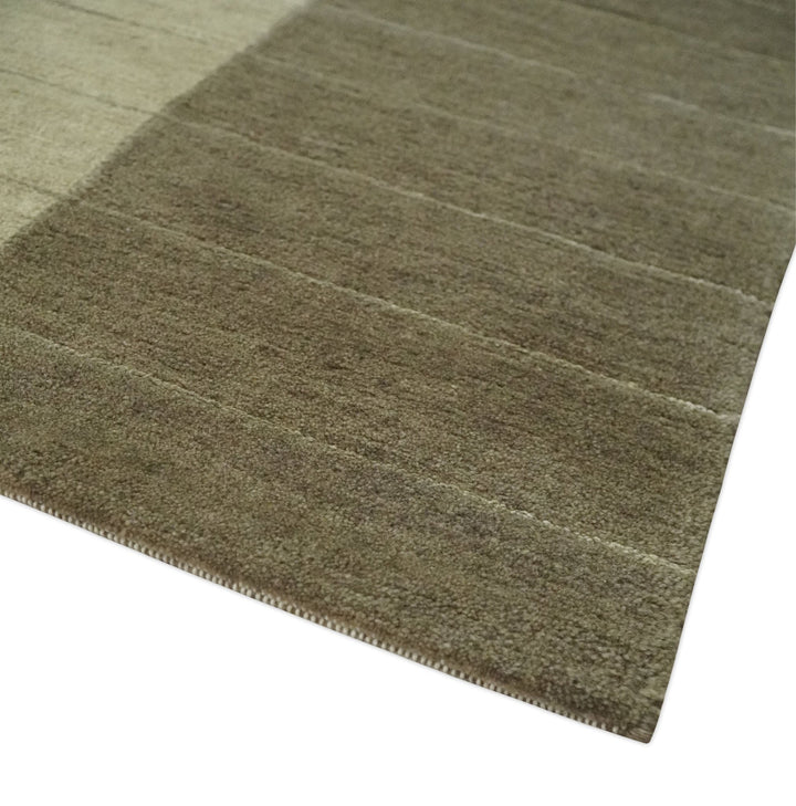 Beige and Brown Modern Geometrical Hand loom 5x8 wool and Art Silk area Rug - The Rug Decor