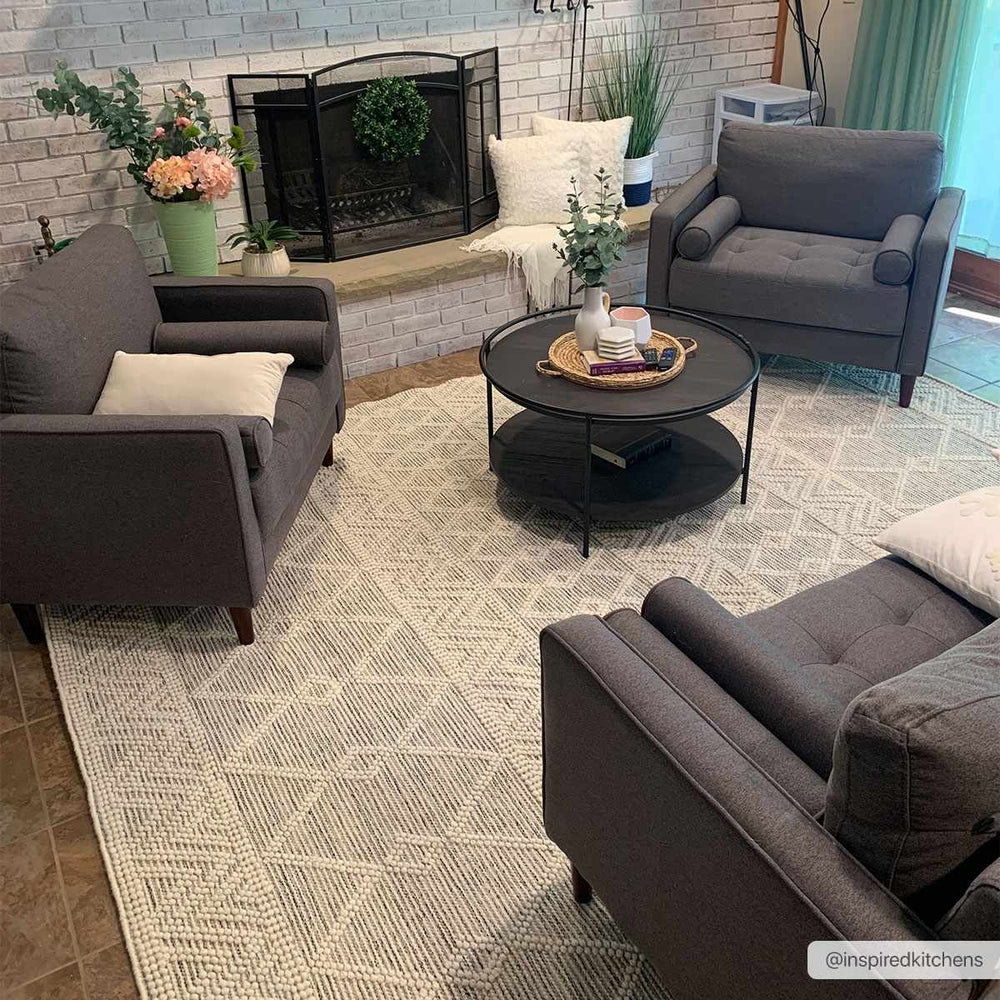 Beige and Charcoal Chevron Tasseled Texture Hand Woven Wool Area Rug - The Rug Decor